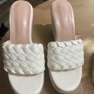 Women's White Woven Slide Sandals